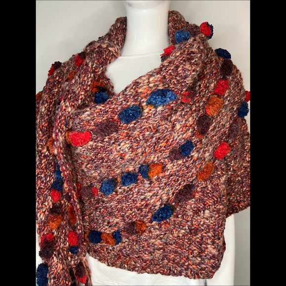 ANTHROPOLOGIE Hand Knit by DOLLIE Pom Pom Wrap Sweater - Picture 8 of 11